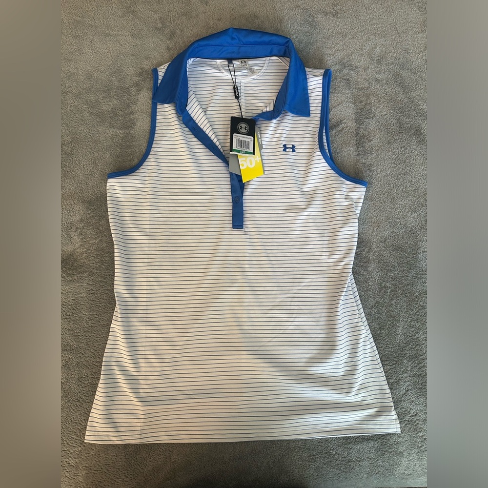 NWT Women’s Under Armour Cooling 50 UPF Golf Striped Tank Top